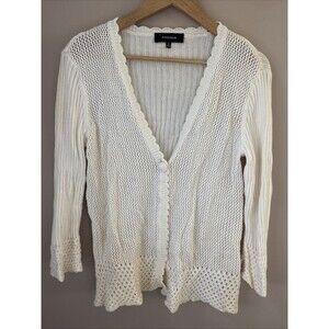 Jones Wear Women’s Medium Ivory Crochet Open Knit Cardigan Lightweight Boho